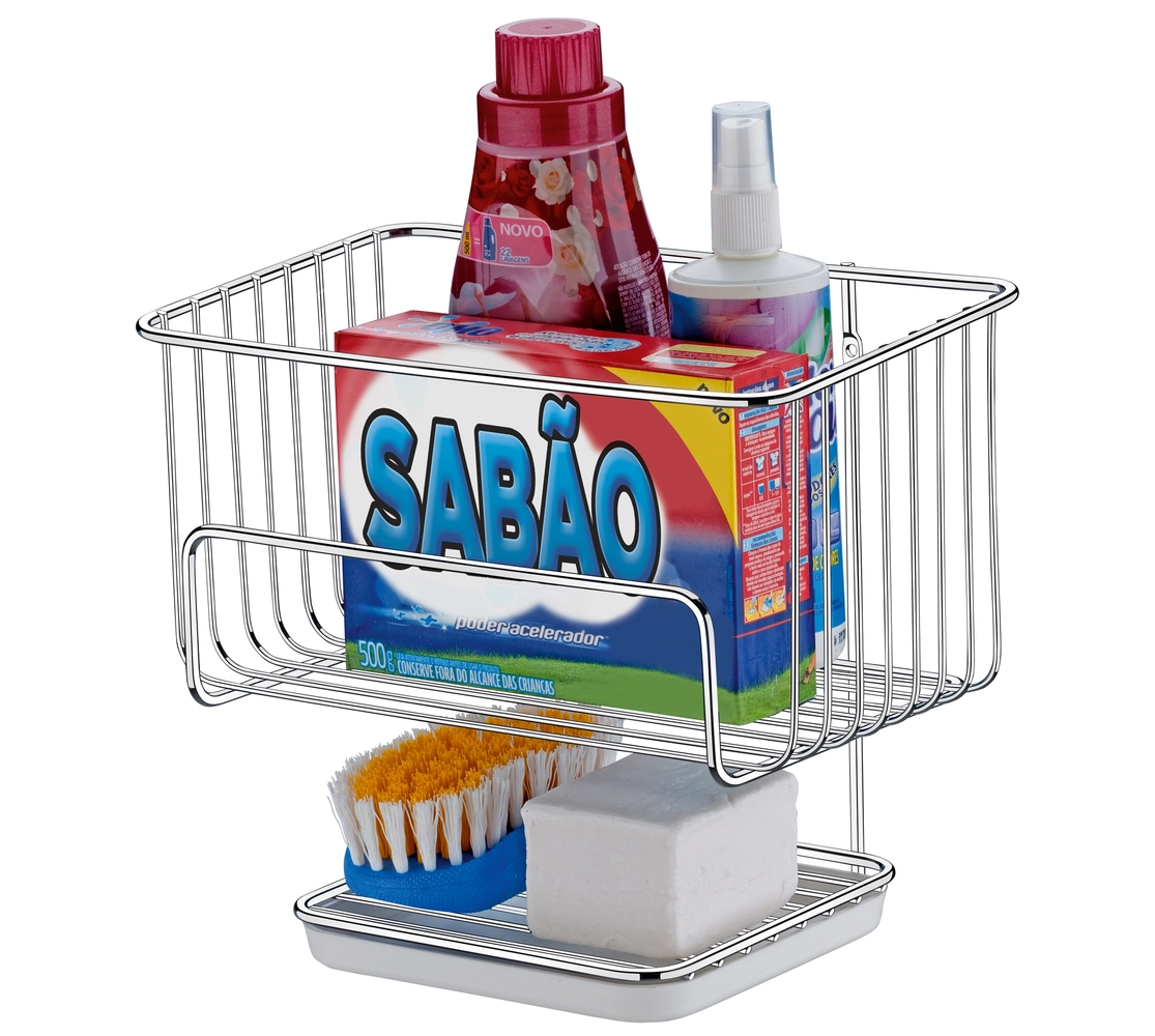 Cesto Multiuso para Lavanderia com Base para Escova/Sabão