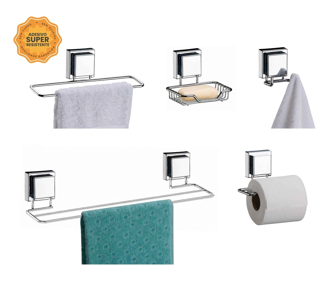 Conjunto Adesivo para Banheiro com 5 peças Premium Inox