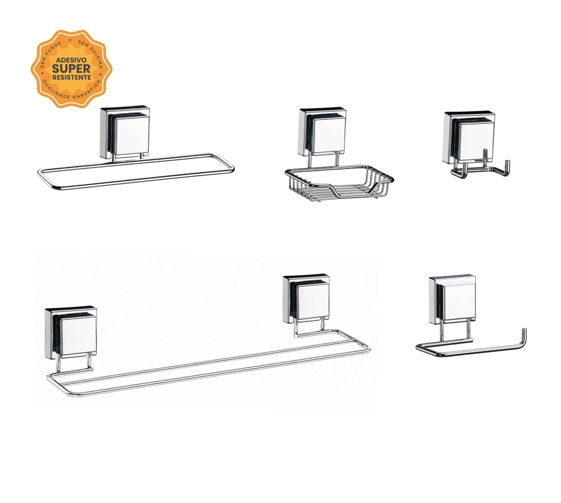 Conjunto Adesivo para Banheiro com 5 peças Premium Inox