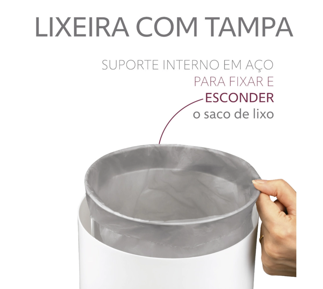 Lixeira Basculante 8 Litros - Branco/Cromado