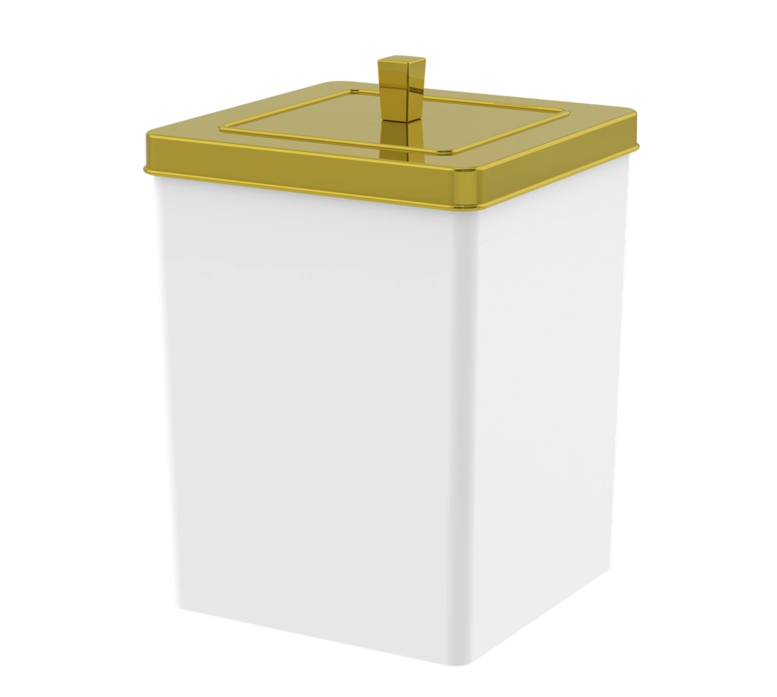 Lixeira Quadrada 6,5 Litros - Branco/Dourado