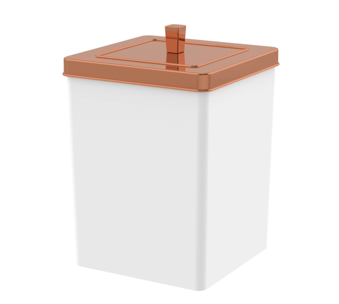Lixeira Quadrada 6,5 Litros - Branco/Rosé Gold