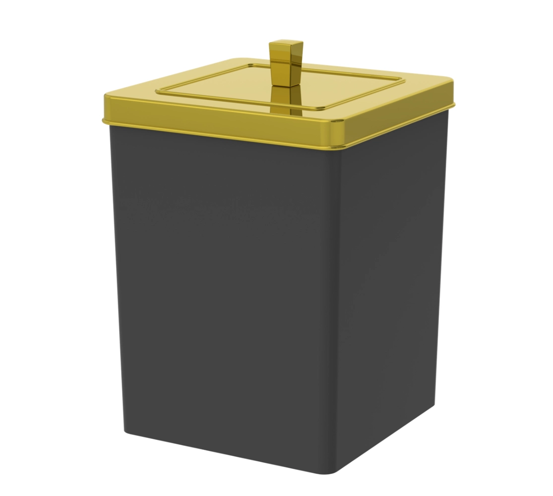 Lixeira Quadrada 6,5 Litros - Preto/Dourado