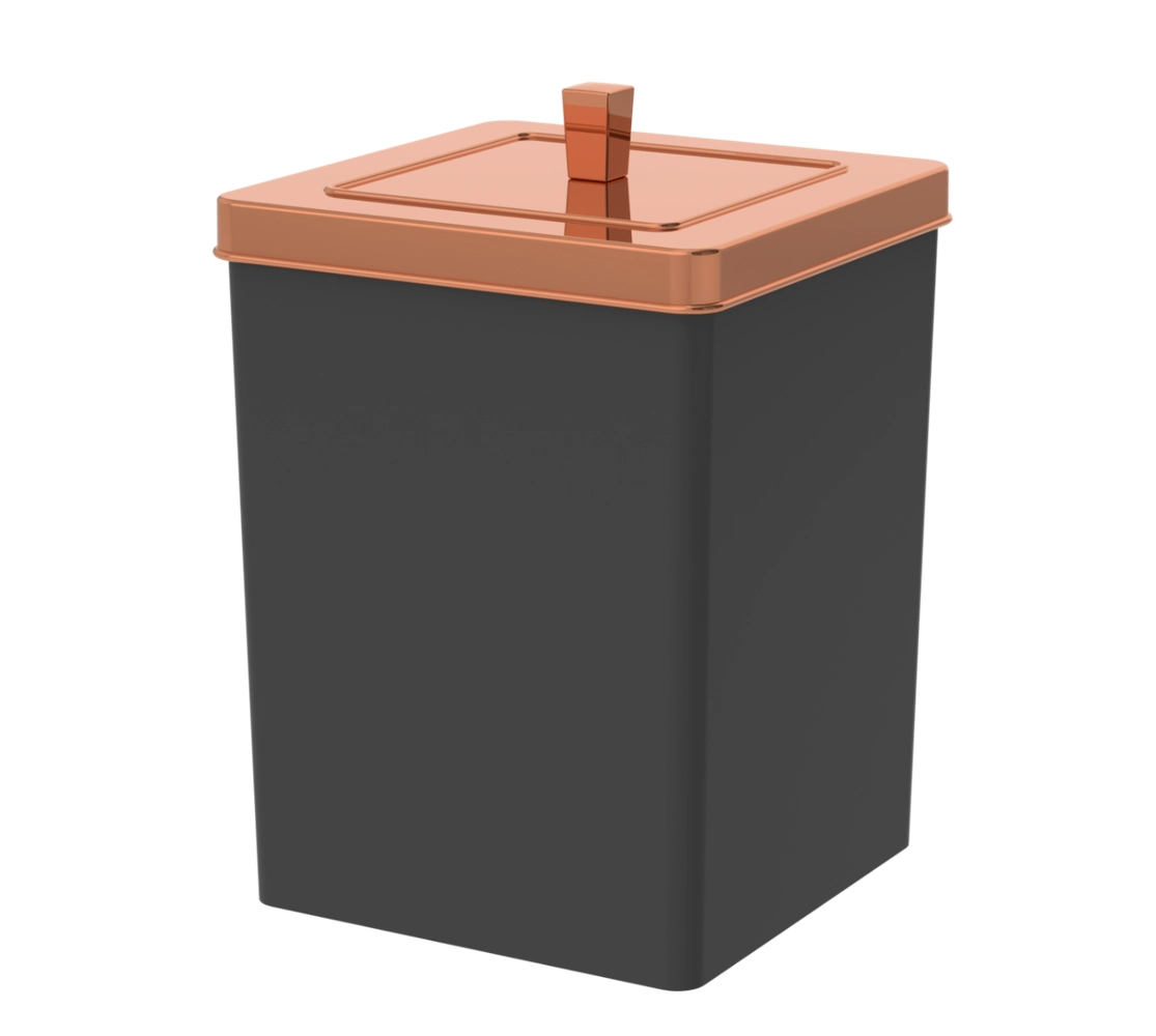 Lixeira Quadrada 6,5 Litros - Preto/Rosé Gold