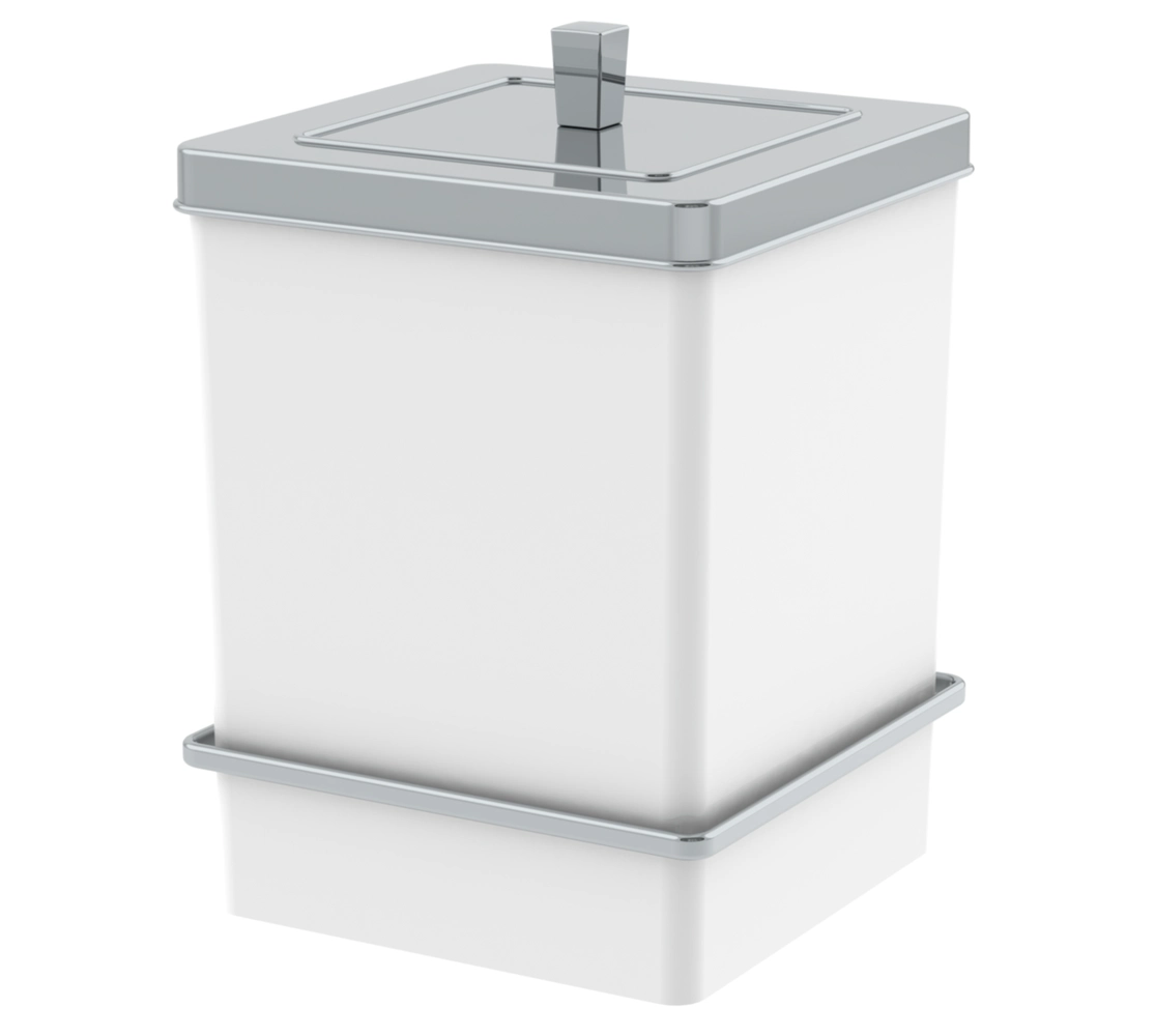 Lixeira Quadrada 6,5 Litros com Suporte - Adesivo 3M - Branco/Cromado