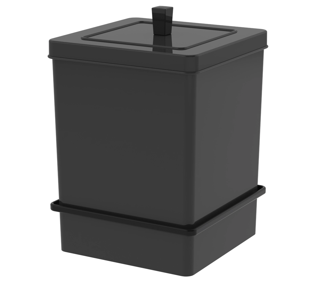 Lixeira Quadrada 6,5 Litros com Suporte com Ventosa - Preto/Preto Fosco