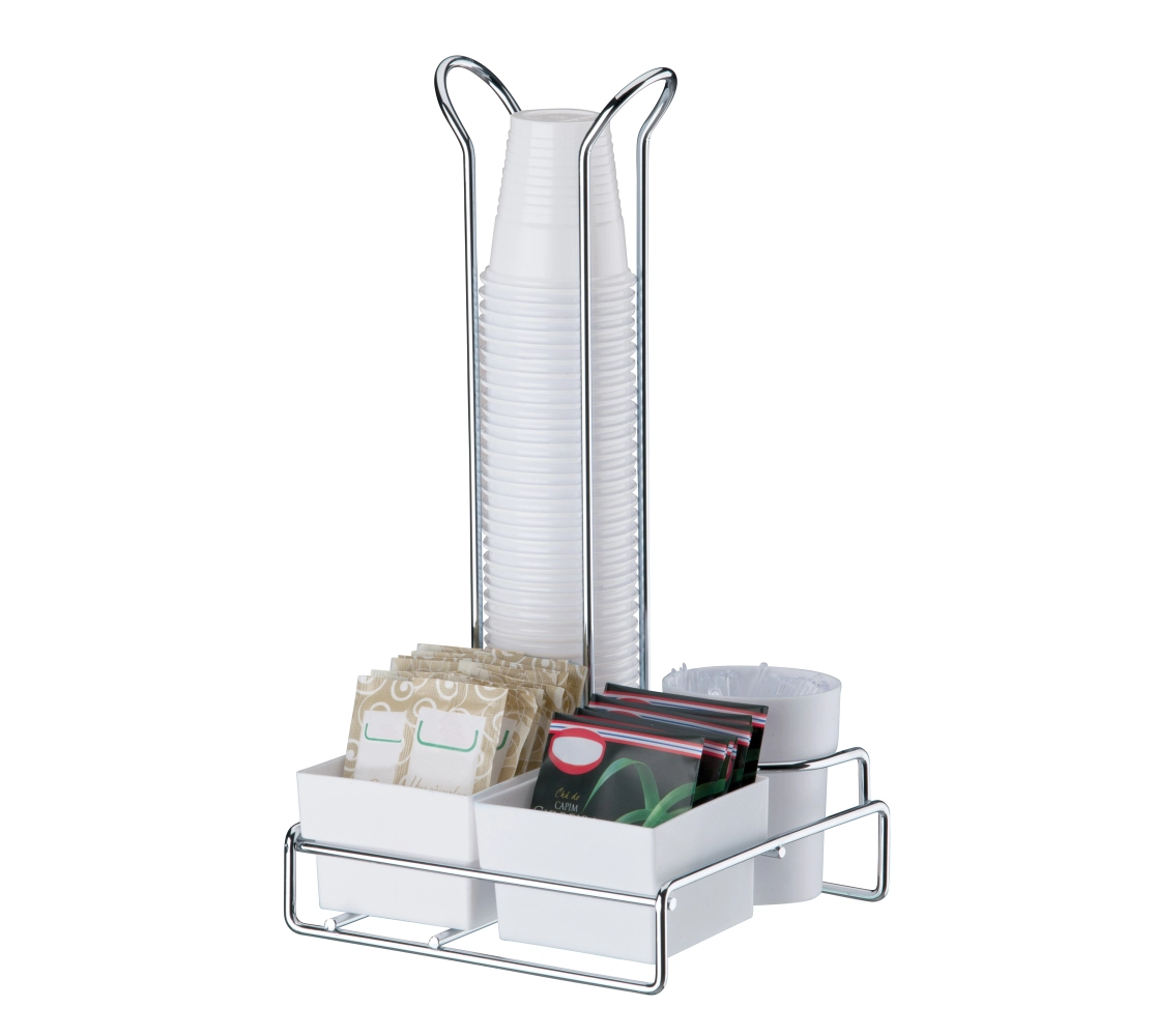 Organizador para Copos Descartáveis 50/80ml, Sachês de Açúcar/Adoçante e Mexedor - Branco