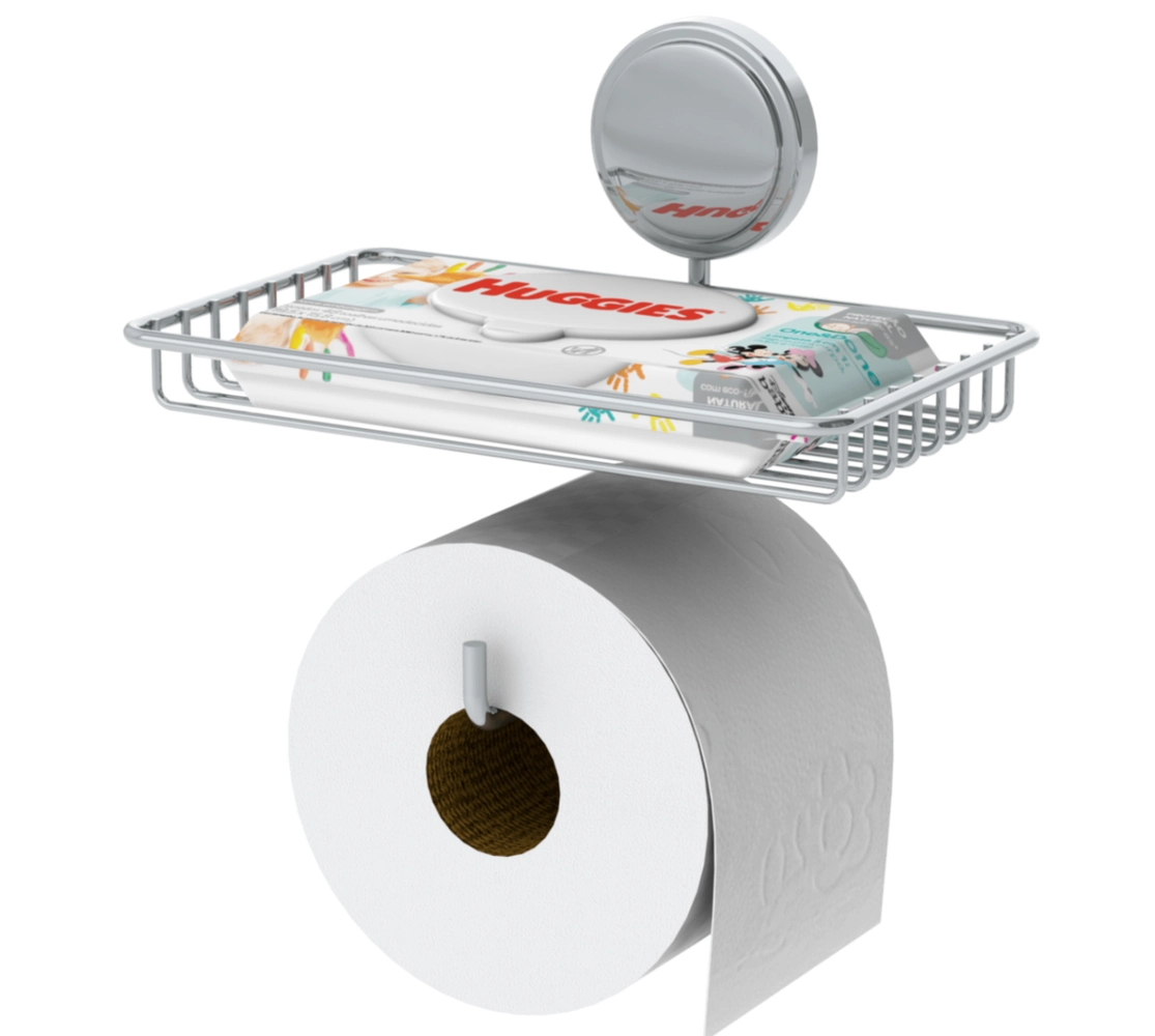 Suporte para Papel Higiênico com Porta Objetos - Adesivo 3M