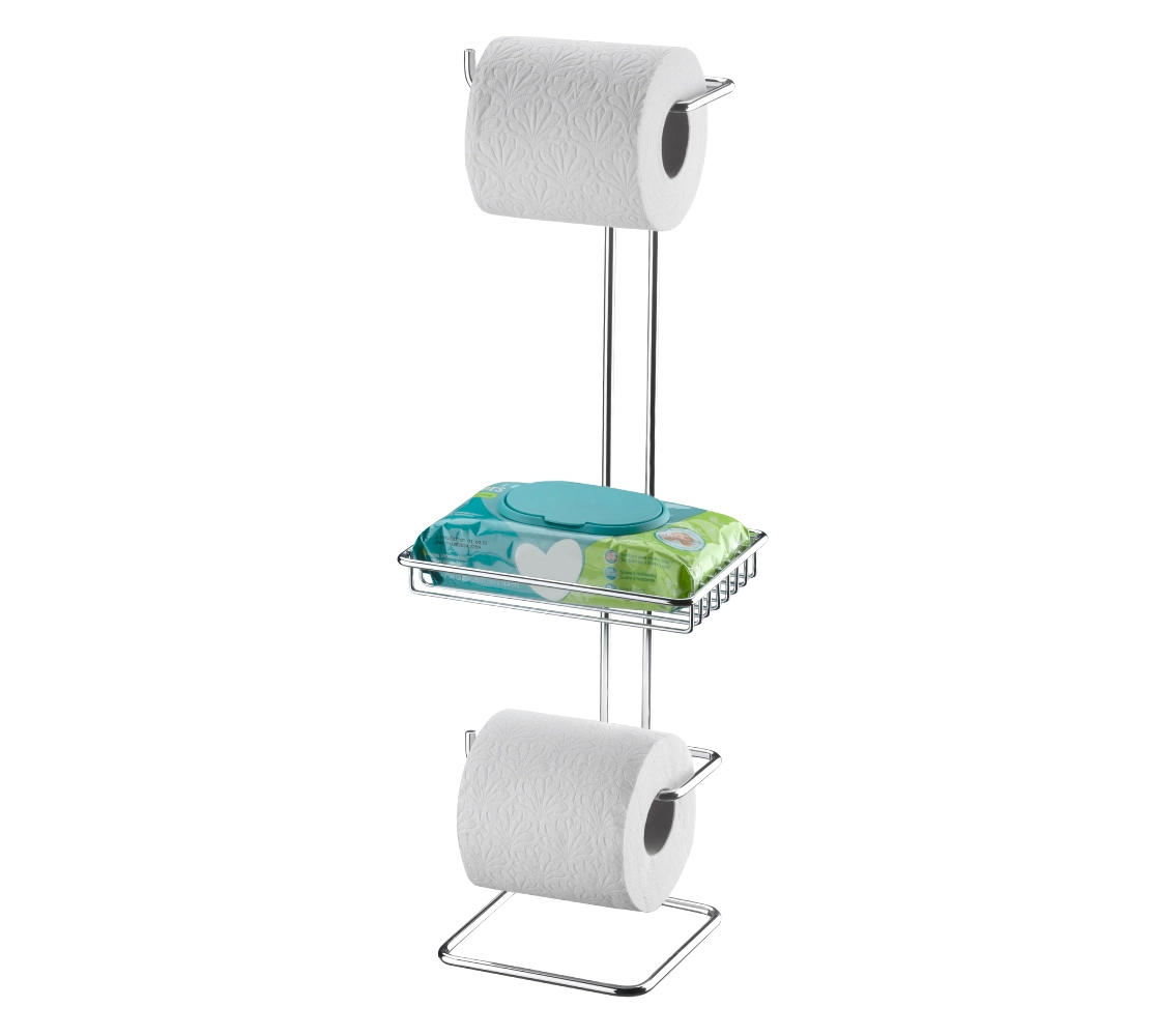 Suporte para Papel Higiênico de Chão Duplo com Porta Objeto