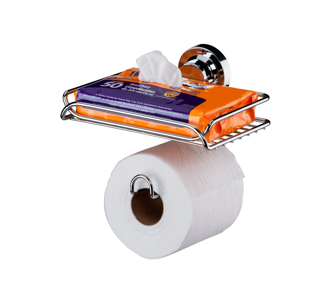 Suporte para Papel Higiênico e Porta Objetos com Ventosa