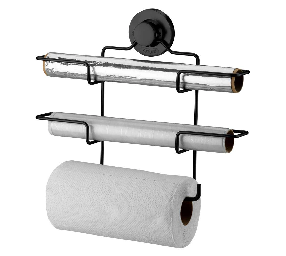 Suporte para Papel Toalha/Alumínio/PVC com Ventosa - Preto Fosco