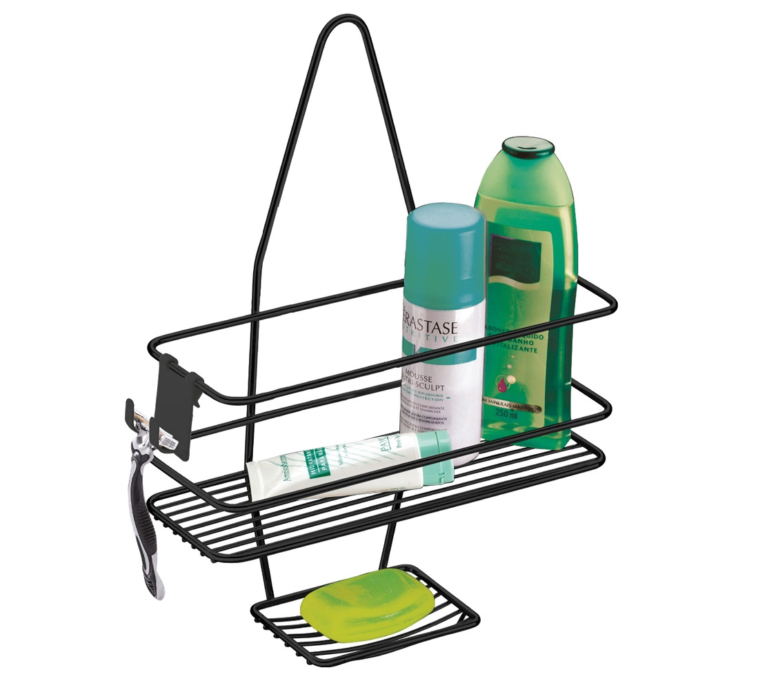 Suporte para Shampoo/Sabonete de Registro com Gancho Móvel - Preto Fosco