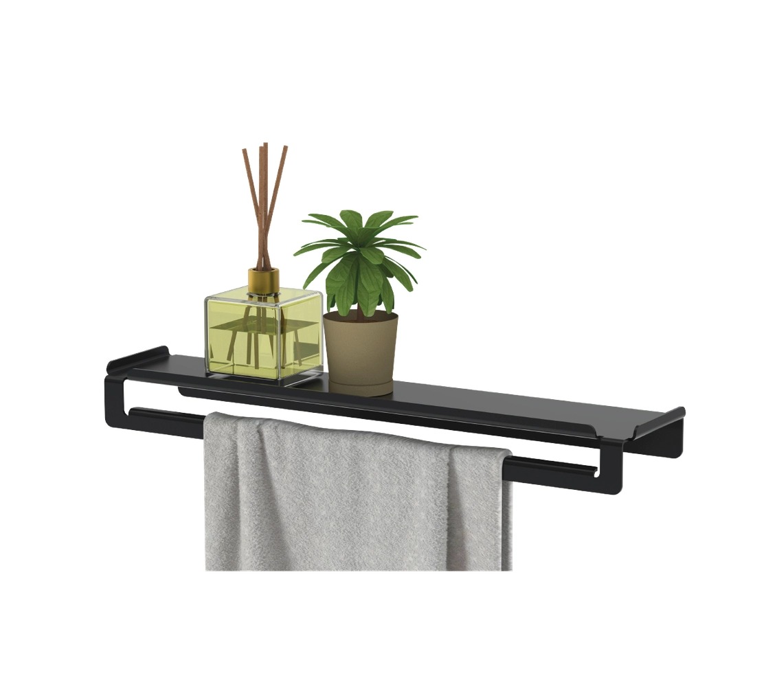 Toalheiro com Prateleira 50cm - Preto Fosco